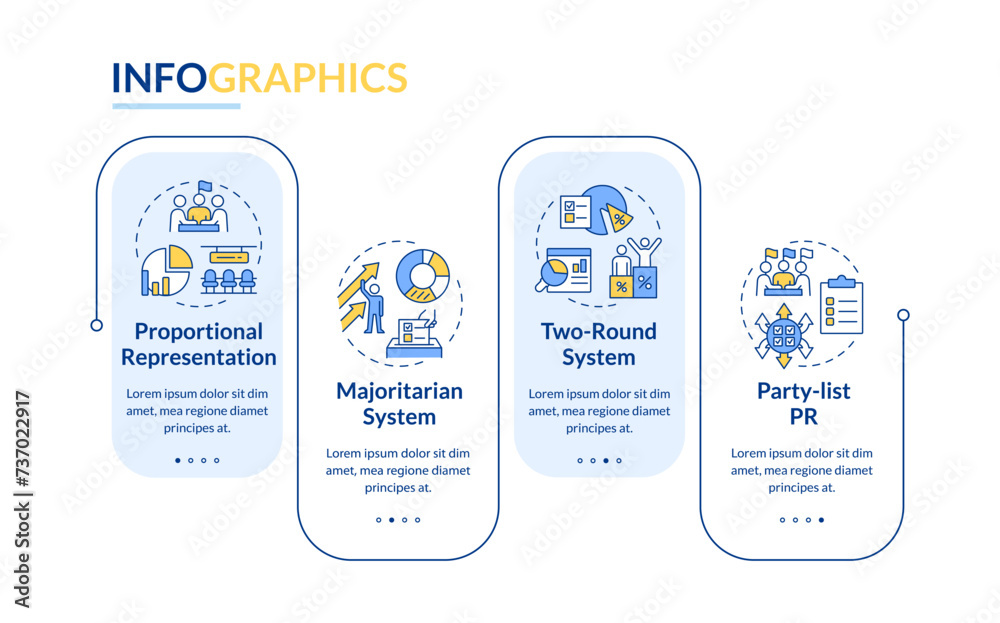 Wall mural election systems rectangle infographic template. candidate ballot data visualization with 4 steps. e