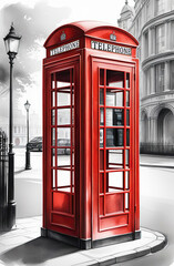 Fototapeta premium Beautiful watercolor illustration of red London telephone boxes in London, UK.