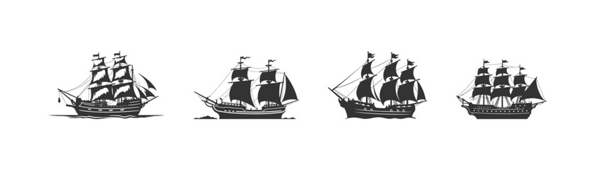 Ship black silhouette set. Vector illustration design.