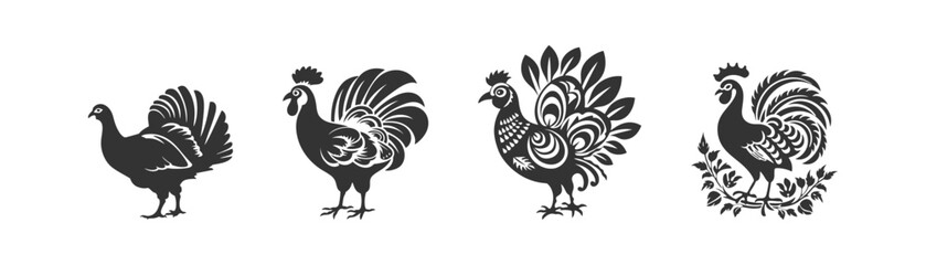 Silhouette Turkey bird for Thanksgiving set. Vector illustration design.