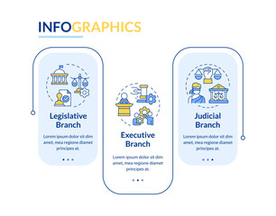 Government branch structure rectangle infographic template. Data visualization with 3 steps. Editable timeline info chart. Workflow layout with line icons. Lato-Bold, Regular fonts used