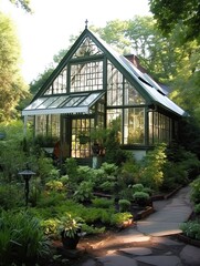 Victorian Greenhouse: Modern Landscape and Updated Garden House with Botanical Elegance