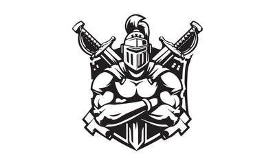 spartan with sword mascot logo icon , black and white spartan hero mascot logo icon , spartan gaming mascot