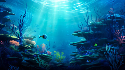 coral reef and fishes under the water