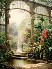 Victorian Greenhouse Botanicals: Riverside Conservatory - Captivating River Painting