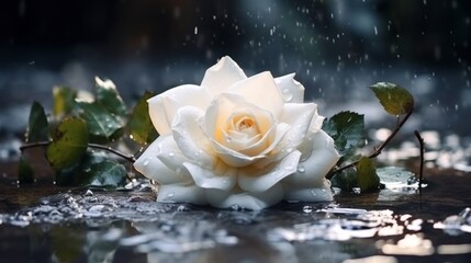 White rose floating on the water