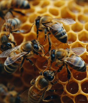 Bees are working on honeycomb