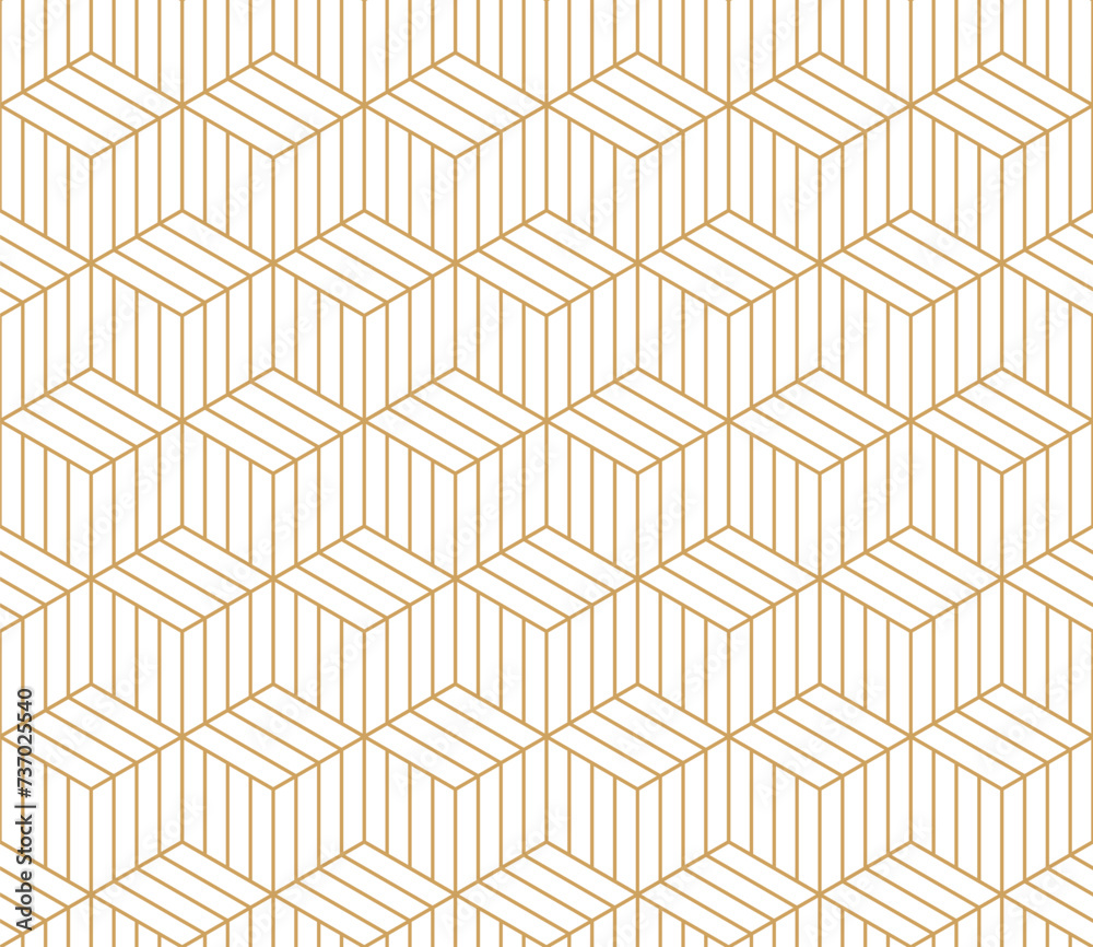 Wall mural art deco with golden hexagon and striped line seamless pattern, vector illustration.