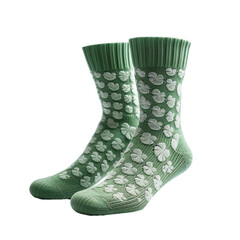 green sock st. Patrick has a clover pattern isolated on transparent background, element remove background, element for design. st. Patrick day - obrazy, fototapety, plakaty