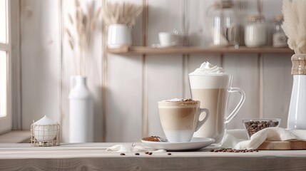 Fototapeta na wymiar Coffee on white table. Generative AI