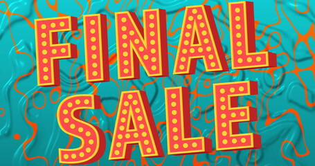 Image of final sale text in red with white dots on blue liquid background