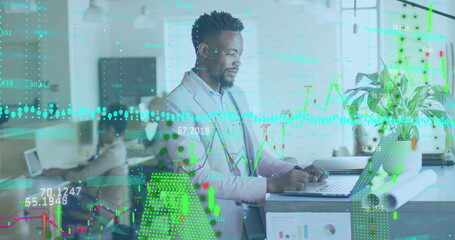 Image of data processing over diverse business people in office