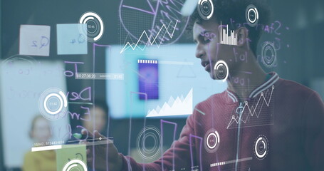 Image of data processing over diverse business people in office