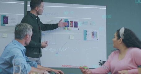 Image of data processing over diverse business people in office