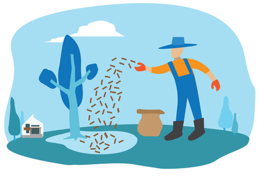 farmer sowing seeds blue tree outdoor scene clip art preview