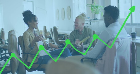 Image of data processing over diverse business people in office