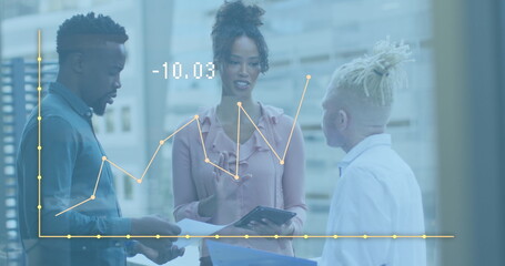 Image of data processing over diverse business people in office