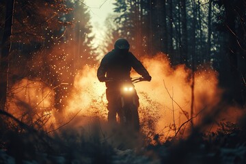trail blazing daredevil rider blasting through. - obrazy, fototapety, plakaty