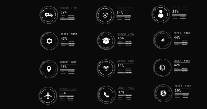 Image of icons with data processing on black background