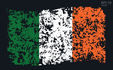 Vector flag of Irish. Vector illustration with cracks and abrasions.