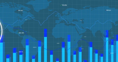 Image of icons, connections and data processing over world map
