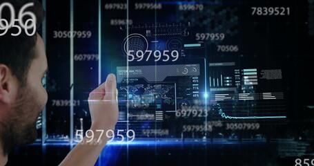Image of digital interface with icons and data processing