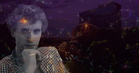 Image of digital interface with a man and icons and data processing