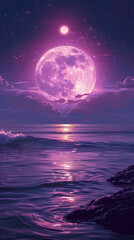 Fototapeta na wymiar Purple gradient mystical moonlight sky with clouds and stars, decorative banner with copy space, phone background wallpaper, ai generated