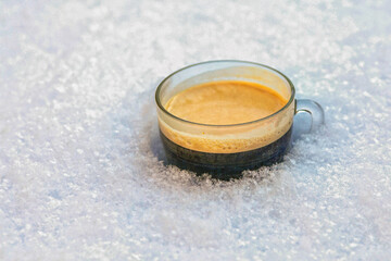 Hot coffee in cold snow - 737030128