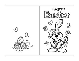 Coloring card Happy Easter. Printable coloring page for kids. Vector illustration