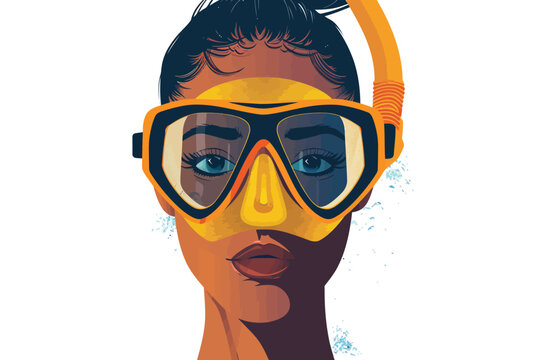 woman wearing scuba diving mask isolated vector style
