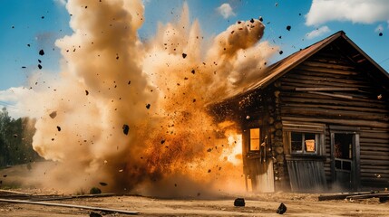 Explosion of a wooden building