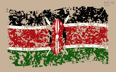 Vector flag of Kenya. Vector illustration with cracks and abrasions.
