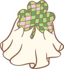 Groovy Retro St. Patrick Ghost, Cute Kawaii Hand Drawing