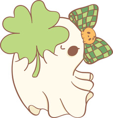 Groovy Retro St. Patrick Ghost, Cute Kawaii Hand Drawing