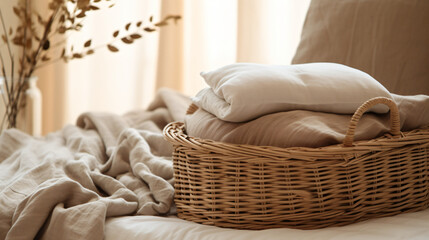 Fototapeta na wymiar A basket with clean linen