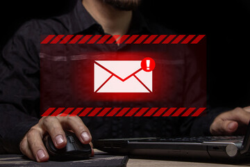 Warning about dangerous virus message. Alerts about incoming emails and spam viruses.
