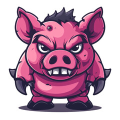pig monster character design, t-shirt design illustration, transparent background, AI generated images