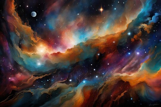 space whimsical background with  colorful holes and space view from the outside abstract space background and painting 