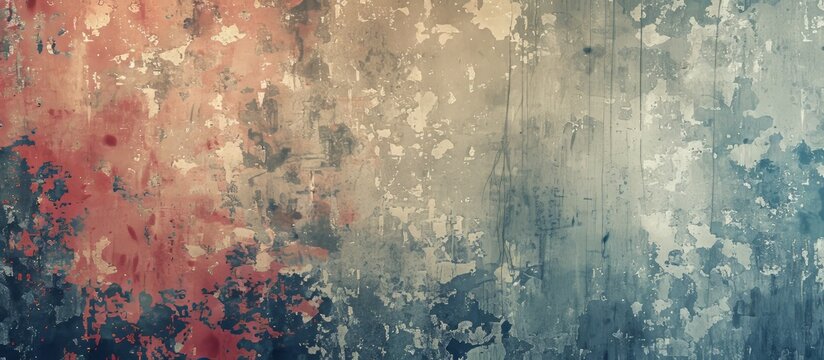 Abstract red and blue paint splatter on a textured wall background
