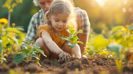 Family planting tree on Arbor day in spring. Generative AI.
 - Powered by Adobe