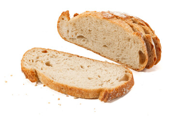 Kromki wypieczonego chleba na białym wyizolowanym tle