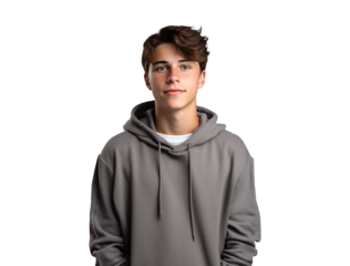 isolated portrait of a teenager boy in hoodie, friendly young guy