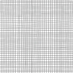 Checkered vector seamless pattern. Hand drawn thin line texture. Black and white  - 737036115