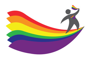 A person on a fancy  LGBTQ+ colored flag concept. Editable Clip Art