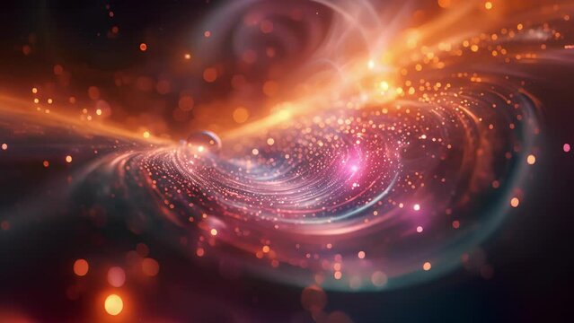 Immerse yourself in a cosmic ballet of illuminating spheres and swirling streams mimicking the graceful movement and endless possibilities of photons on their interstellar