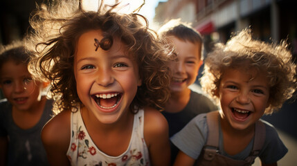 Fototapeta premium Kids Laughing and Smiling: A Sign of Joy and Well-Being