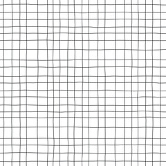 Checkered vector seamless pattern. Hand drawn thin line texture. Black and white  - 737036732