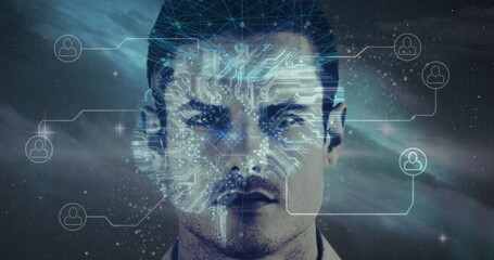 Image of digital interface with icons and data processing