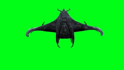 Alien scary spaceship, invader. Green screen. 3d rendering.